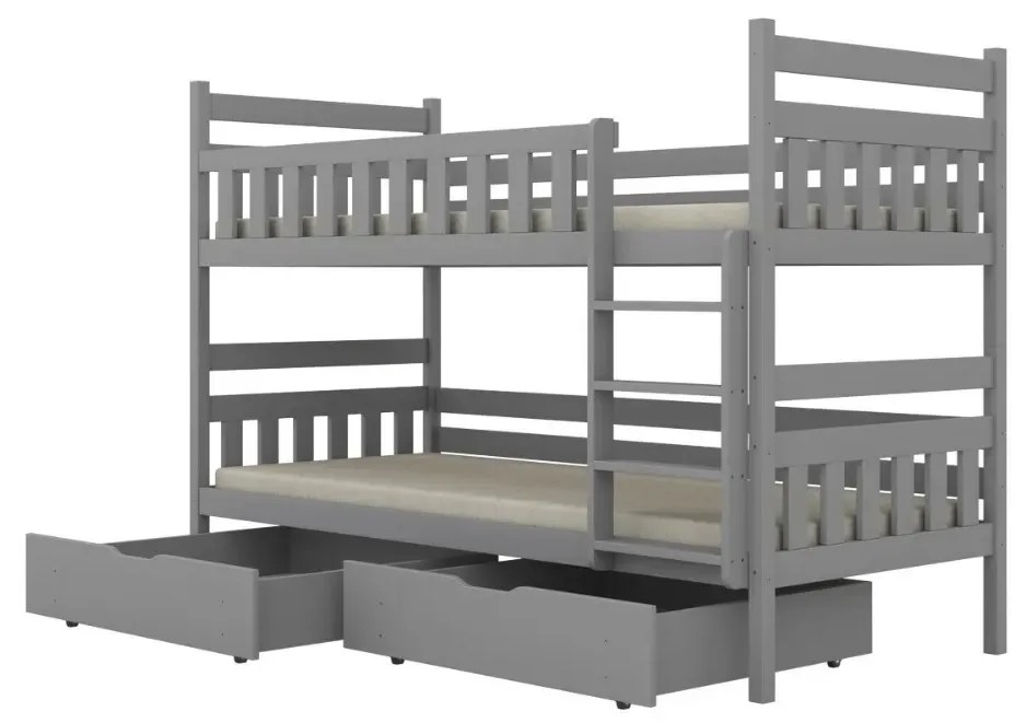 Łóżko piętrowe BARTEK 180x90 szare drewniane z szufladami KOCOT KIDS