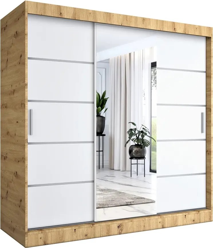 Szafa Przesuwna Biały 200 Cm Dąb Artisan + K3-R96