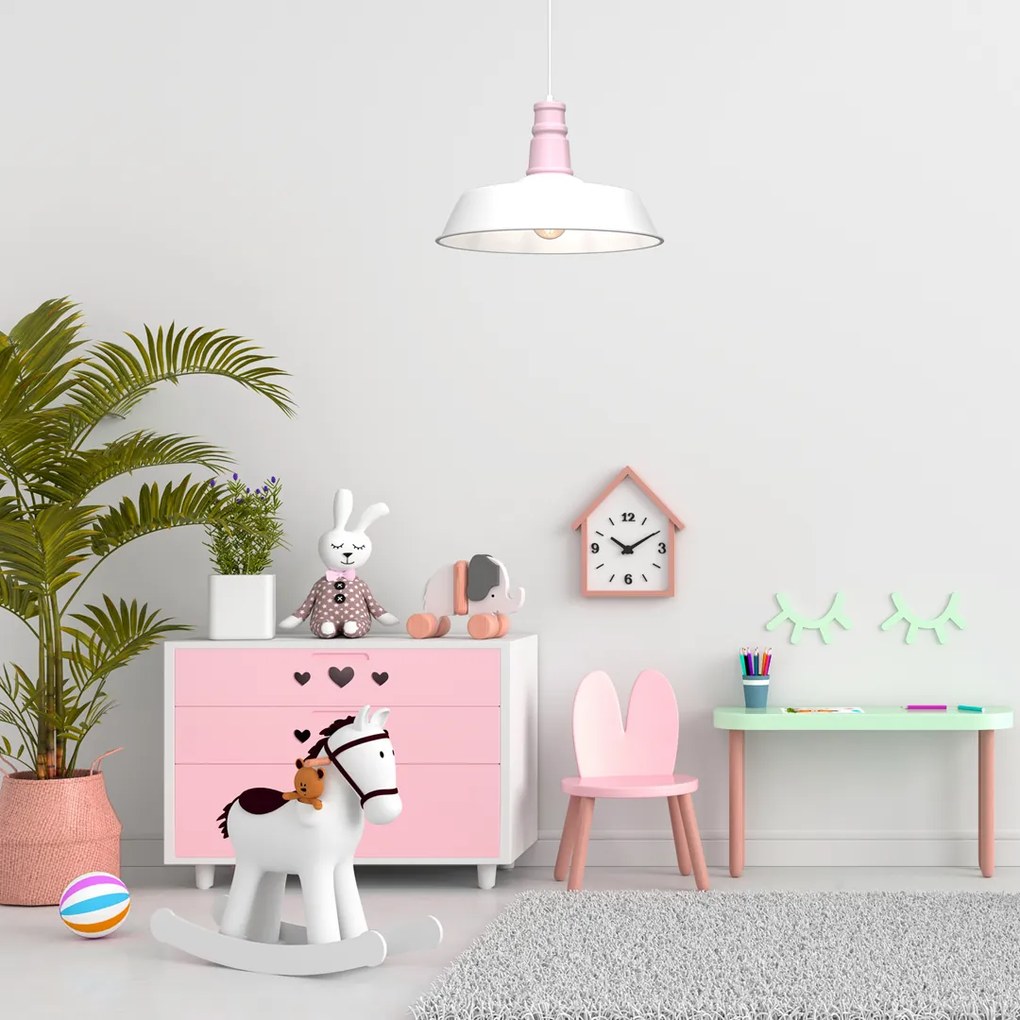 Lampa wisząca ENZO WHITE/PINK 1xE27, biała, różowe, pojedyncza