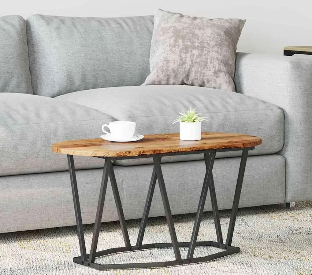 Metalowy owalny stolik kawowy stare drewno D6-T34