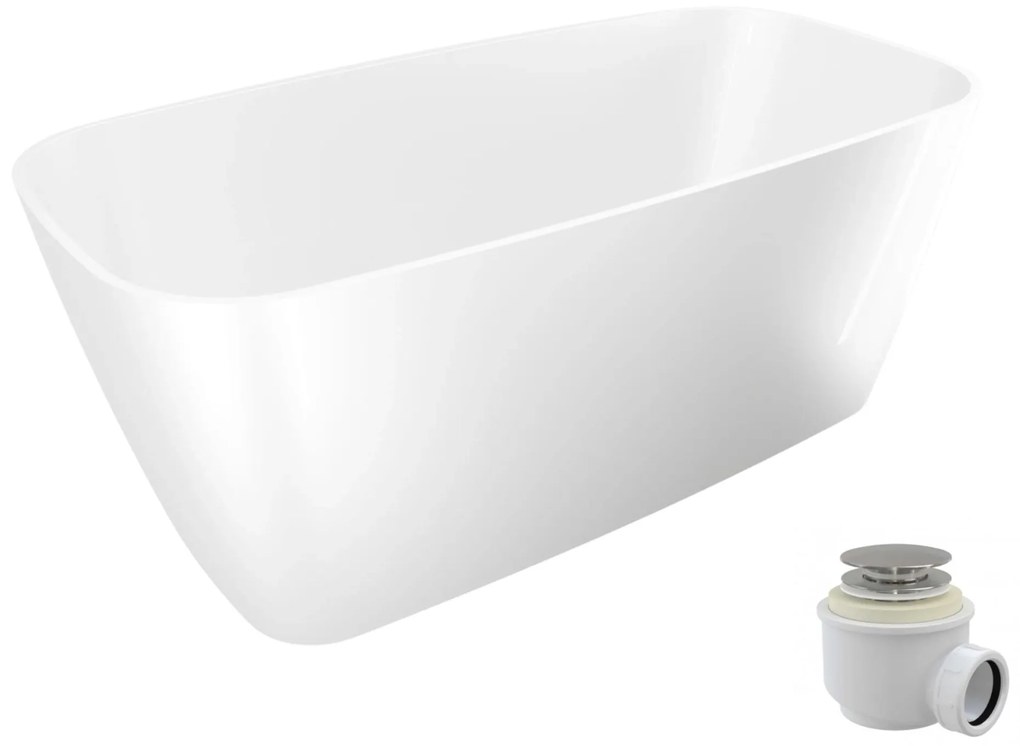 Wanna wolnostojąca NAVI owalna biała z konglomeratu 150 x 70 cm bez przelewu cienki rant | Różne kolory korków : Kolor korka - Chrom