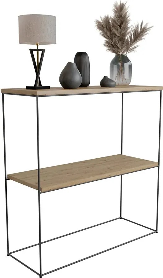 Klasyczna konsola do przedpokoju dąb artisan + czarny  P8-W51