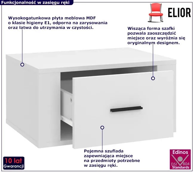 Biała wisząca szafka nocna z szufladą E5-D65