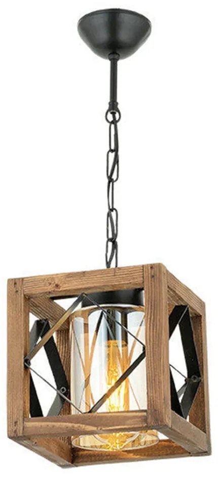 Brązowa lampa wisząca z drewnianym kloszem/z metalowym kloszem Zikzak Cam – Opviq lights