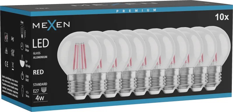 Mexen Vintis 10x żarówka filament LED E27, G45, 4W, 55 lm, red - L156-E27-04XX-45x10