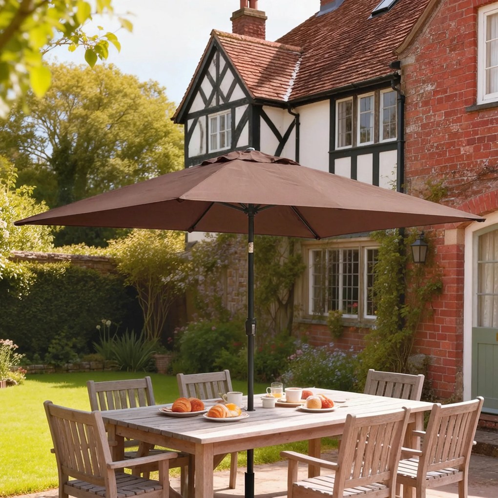 Outsunny Parasol ogrodowy 300 x 200 cm z regulacją nachylenia, korbą i osłoną UV, brązowy | Aosom PL