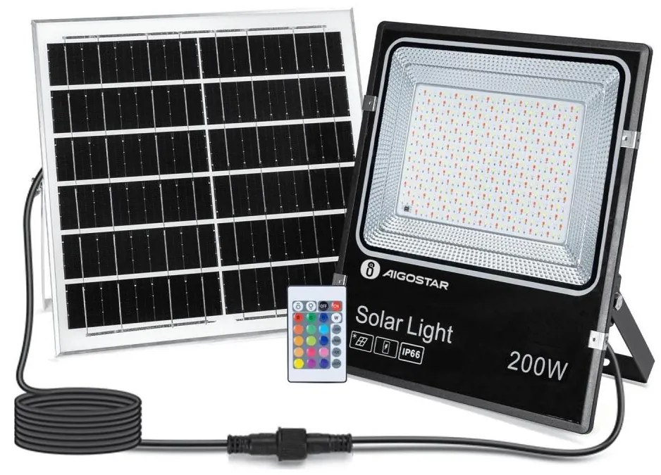 Aigostar - LED RGB 200W solarny reflektor 3,2V IP66 z pilotem