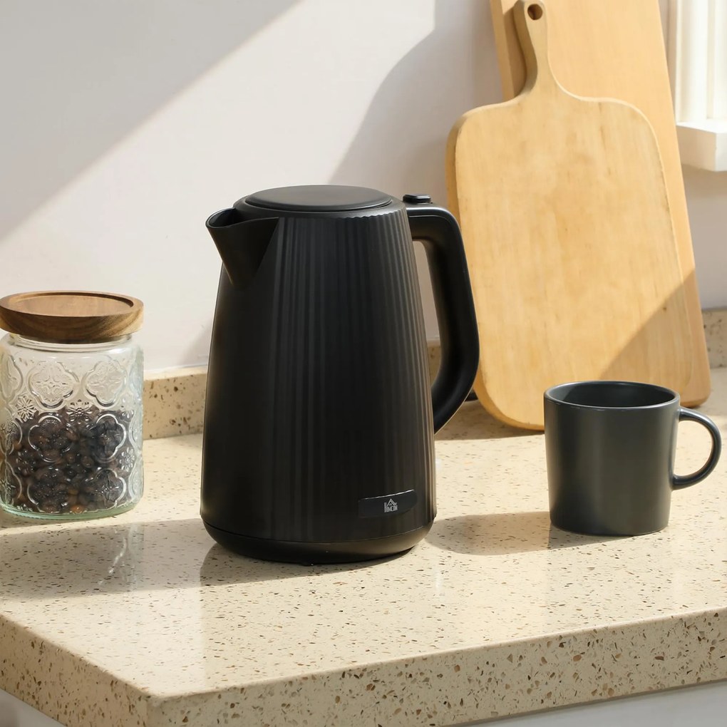 HOMCOM Elektryczny czajnik, 1,7 l, funkcja szybkiego gotowania, 2025 W, z wyjmowanym filtrem kamienia, automatyczne wyłączanie, czarny | Aosom PL