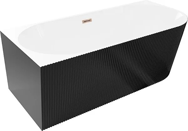 Mexen Silo wanna wolnostojąca narożna lewa ryflowana  170 x 80 cm, biała/czarna, przelew różowe złoto - 52891708075L-60