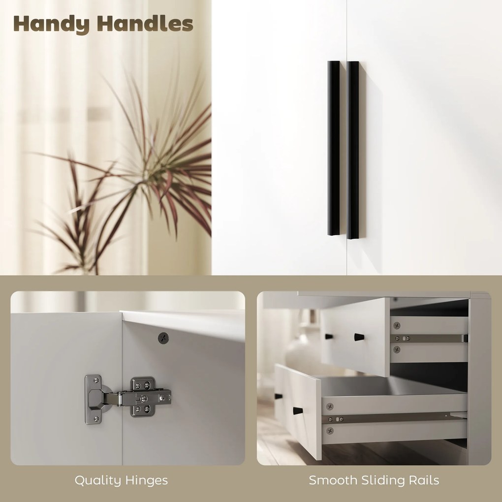 HOMCOM Szafa, 2 Drzwi, Przestrzeń Wisząca, Stanga, 2 Szuflady, Płyta Wiórowa, Biała