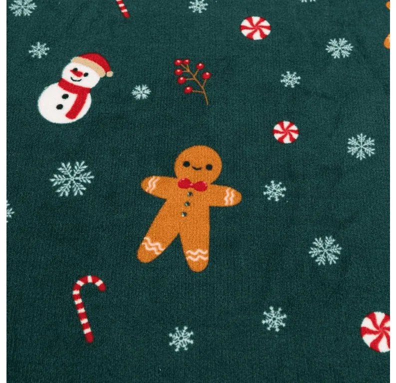 PrzytulneMieszkanie.pl Prześcieradło z mikropluszu SNOWMAN AND GINGERBREAD 200x200 cm zielone
