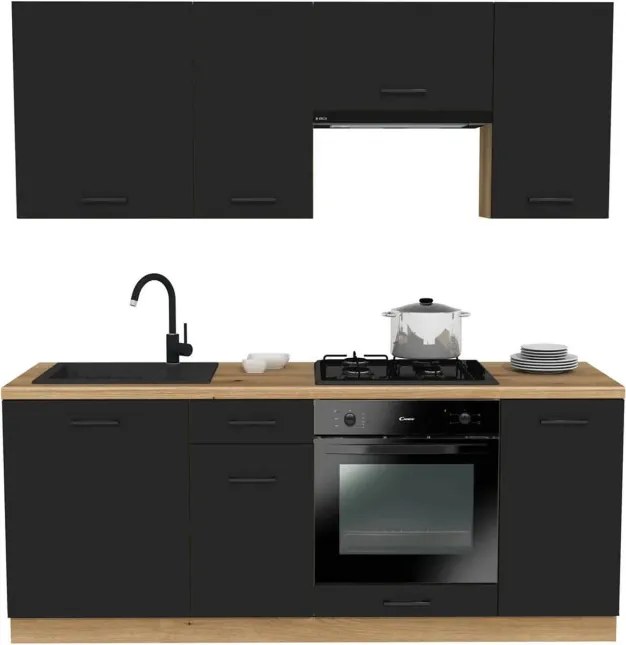 Zestaw Mebli Kuchennych MODERN 200 cm Czarny Loftowy