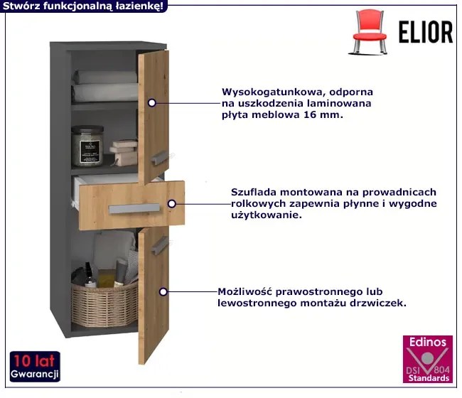 Niski zamknięty słupek łazienkowy dąb artisan + antracyt - Cansar 3X