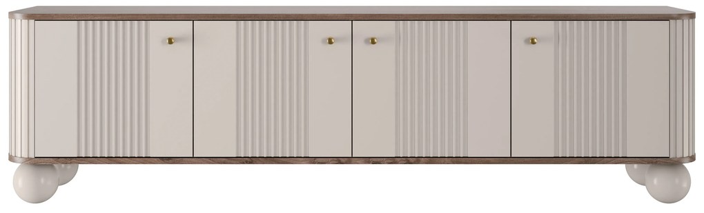 Szafka RTV Vesper 4D 187 cm - kaszmir / orzech / złote uchwyty / nogi kule