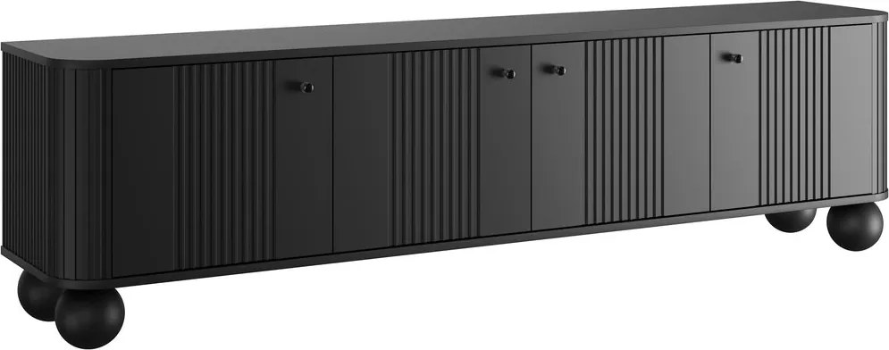 Szafka RTV Vesper 4D 187 cm - czarny / czarne uchwyty / nogi kule