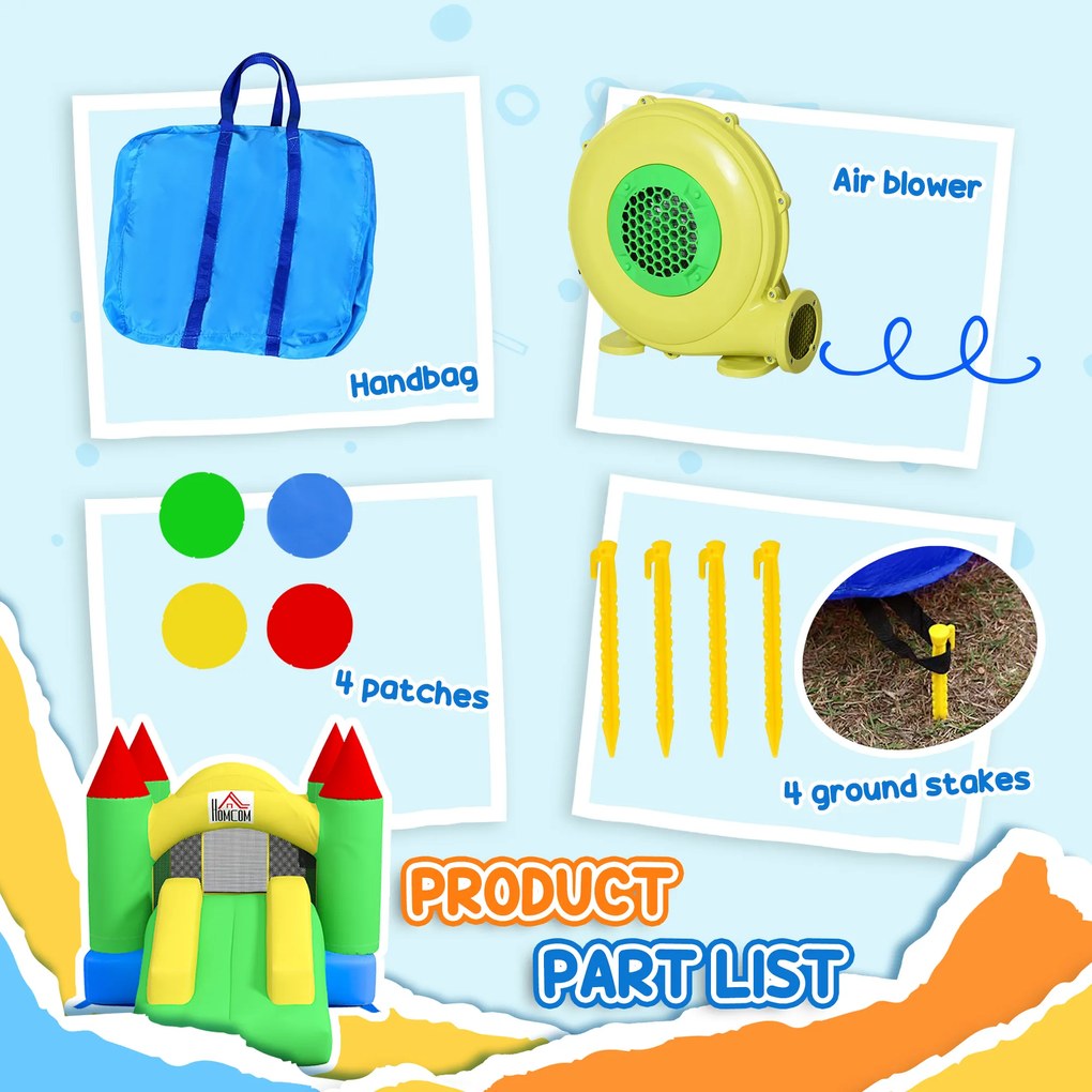 HOMCOM Zamek Skaczący z Zjeżdżalnią i Siatką Bezpieczeństwa, do 100 kg, 3-10 lat, 300x180x160cm