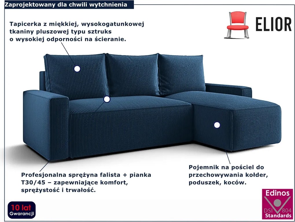 Granatowy narożnik tapicerowany z funkcją spania T8-A38