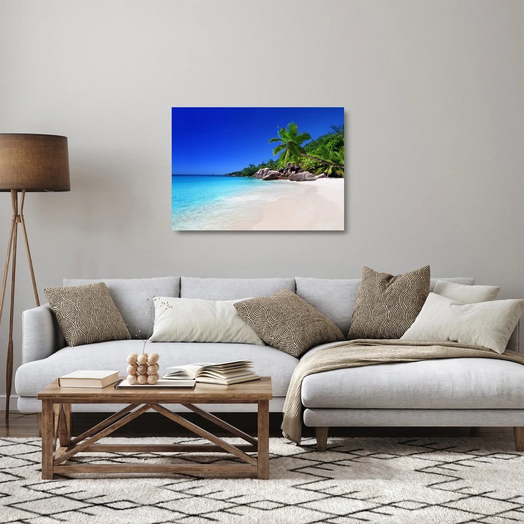 Obraz na szkle - plaża na wyspie Praslin (70x50 cm)