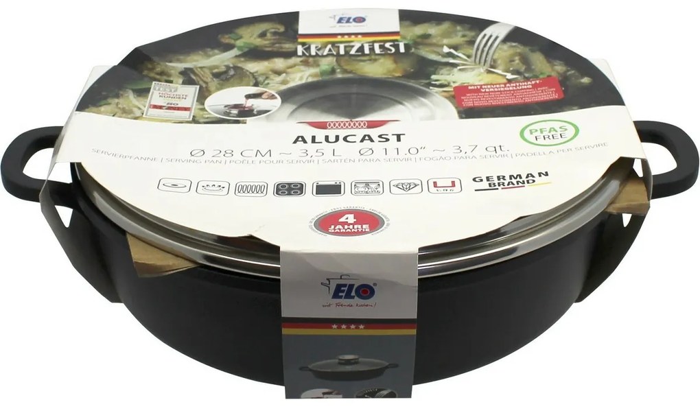 Elo 19628 Brytfanna z pokrywą szklaną i uchwytemaromatycznym Alucast 28 cm, 28 cm