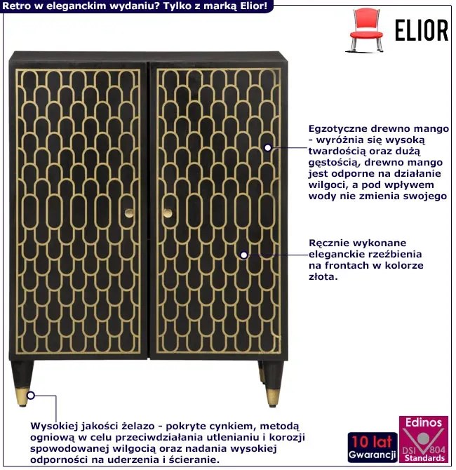 Czarna dwudrzwiowa szafka na nóżkach - Rebex 19X