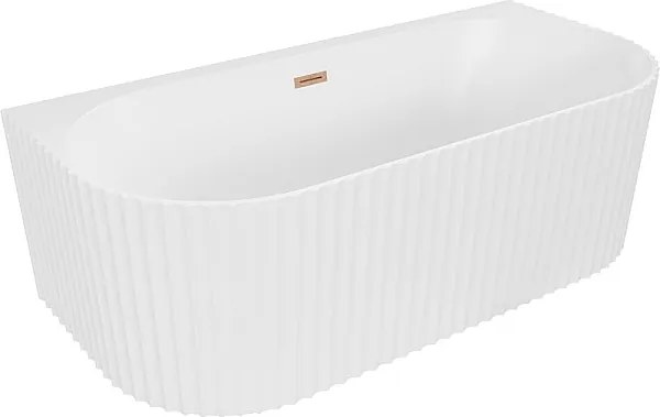 Mexen Sella wanna wolnostojąca przyścienna ryflowana 150 x 75 cm, biała mat, przelew miedź szczotkowana - 52711507501-65