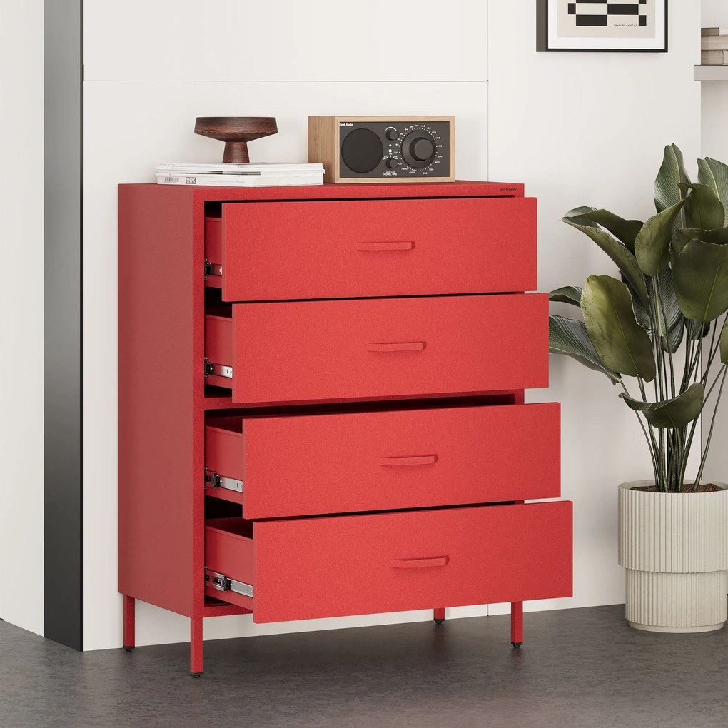 Komoda szafka metalowa czerwona Modern CARLA, 800 x 1015 x 400 mm