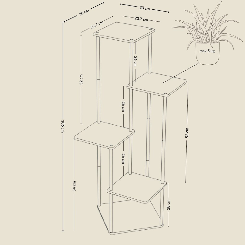 Kwietnik stojący wysoki na 5 kwiatów RIMOZA, 30 x 30 x 106 cm