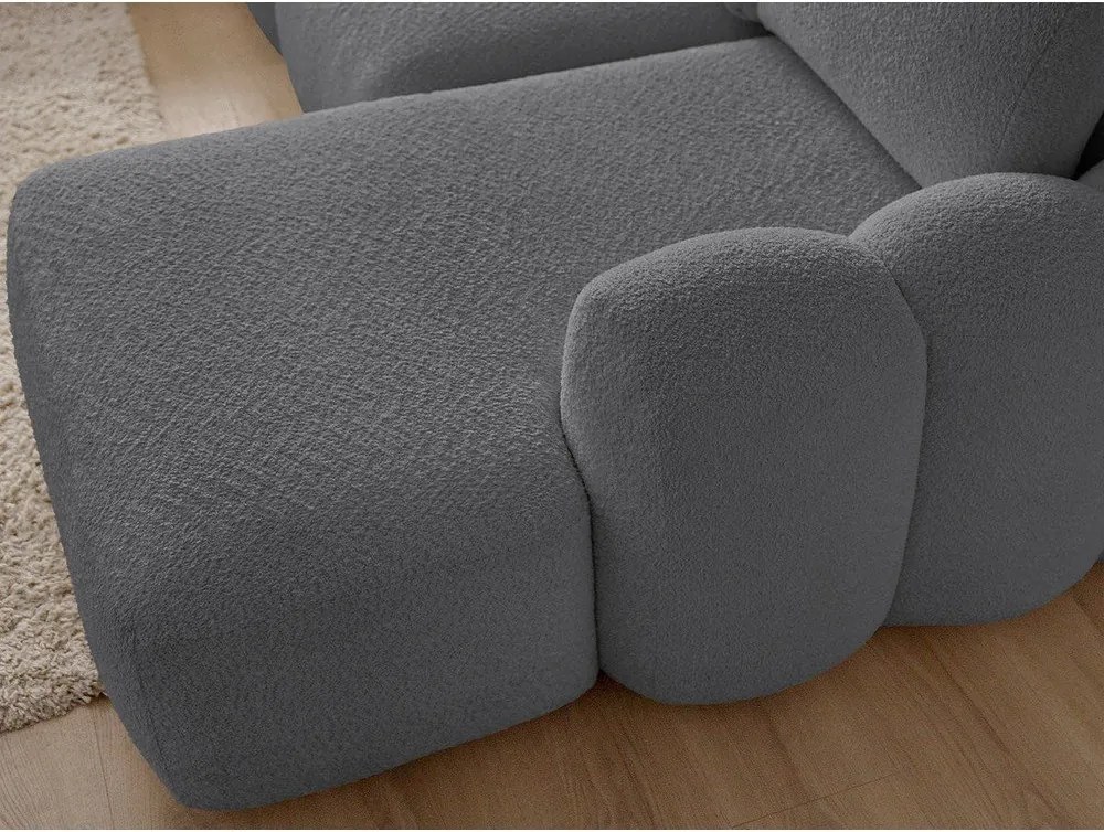 Szary rozkładany narożnik z materiału bouclé ze schowkiem (prawostronny/z szezlongiem) Montaigne – Bobochic Paris