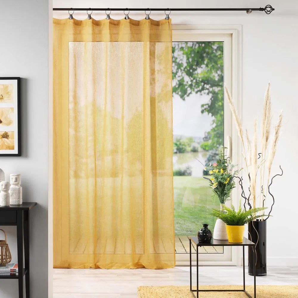 Żółta firanka z woalu 140x240 cm Linka – douceur d'intérieur