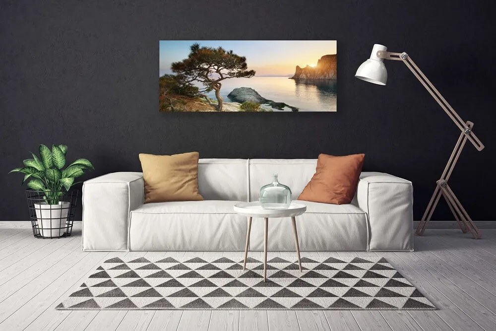 Obraz canvas Pejzaż z Drzewem nad Wodą