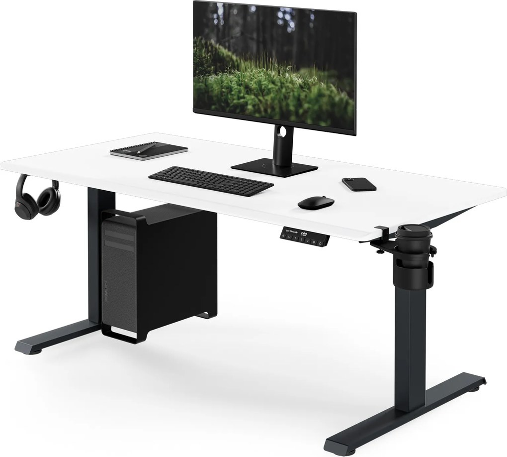 Biurko elektryczne z regulacją wysokości ergonomiczne antracytowo-białe, 1400x700 mm: ARIA