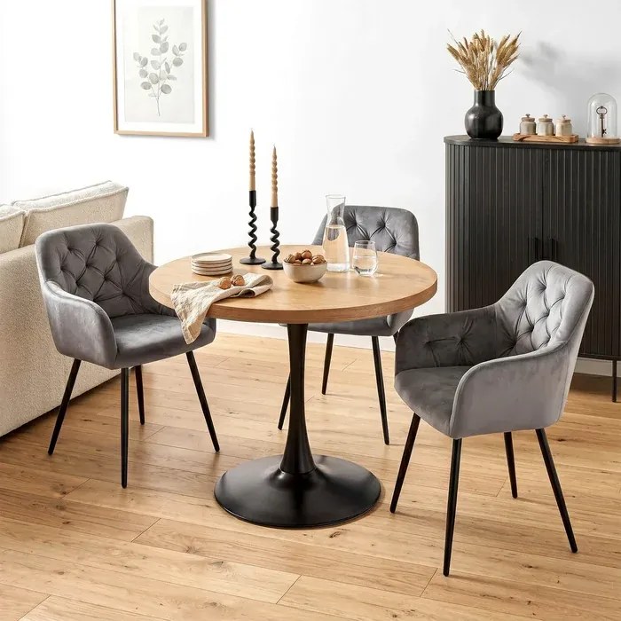 Stół Okrągły LINO 100 cm Dąb Złoty/Czarny Nowoczesny Loft