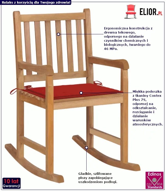 Fotel bujany z czerwoną poduszką - Nevios