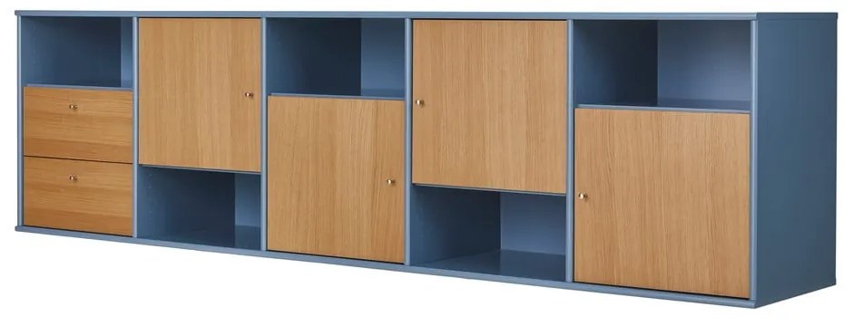 Niebiesko-naturalna niska komoda wisząca w dekorze dębu 220x61 cm Mistral – Hammel Furniture