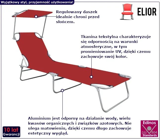Czerwony leżak z regulowanym oparciem - Riogix