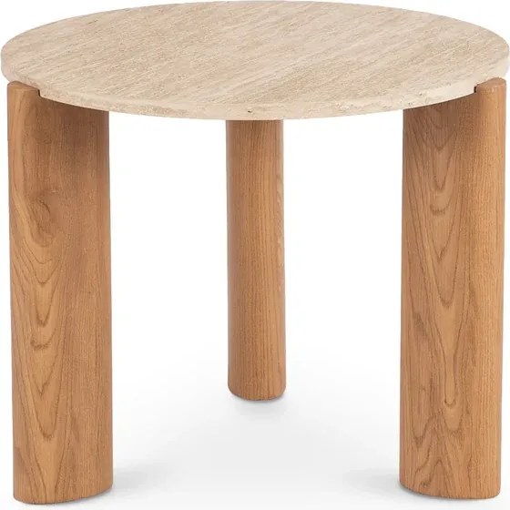 Stolik Kawowy TRAVERTINO 60 cm Trawertyn/Dąb Japandi