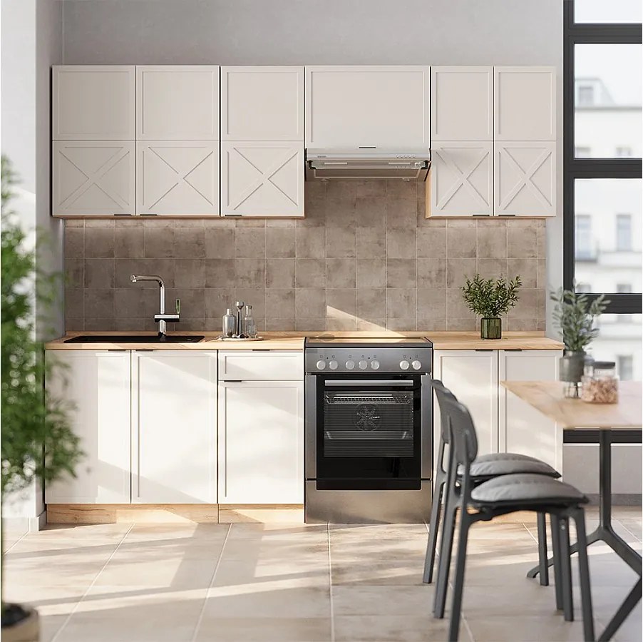 Aneks kuchenny szary/beżowy/złoty dąb 240x46x81.6 fame-line