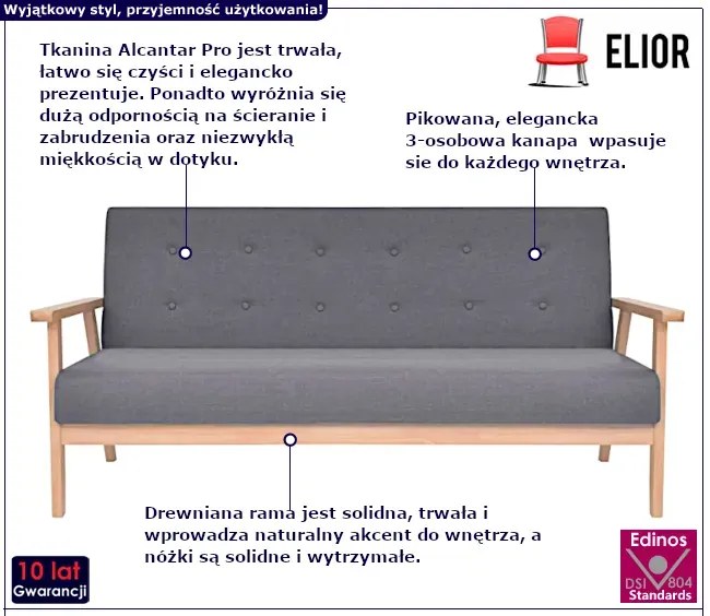 Ciemnoszara sofa do salonu - Sybis