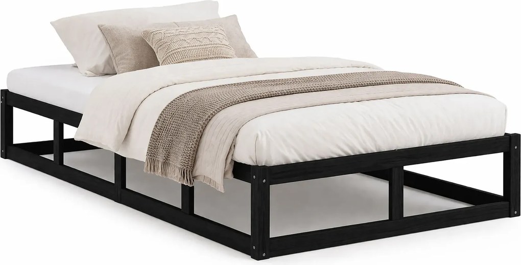 Czarne jednoosobowe łóżko z drewna 90x200 Z1-K66