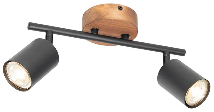 Industrialny reflektor czarny z drewnem, regulowany, 2-światłowy - Jeana