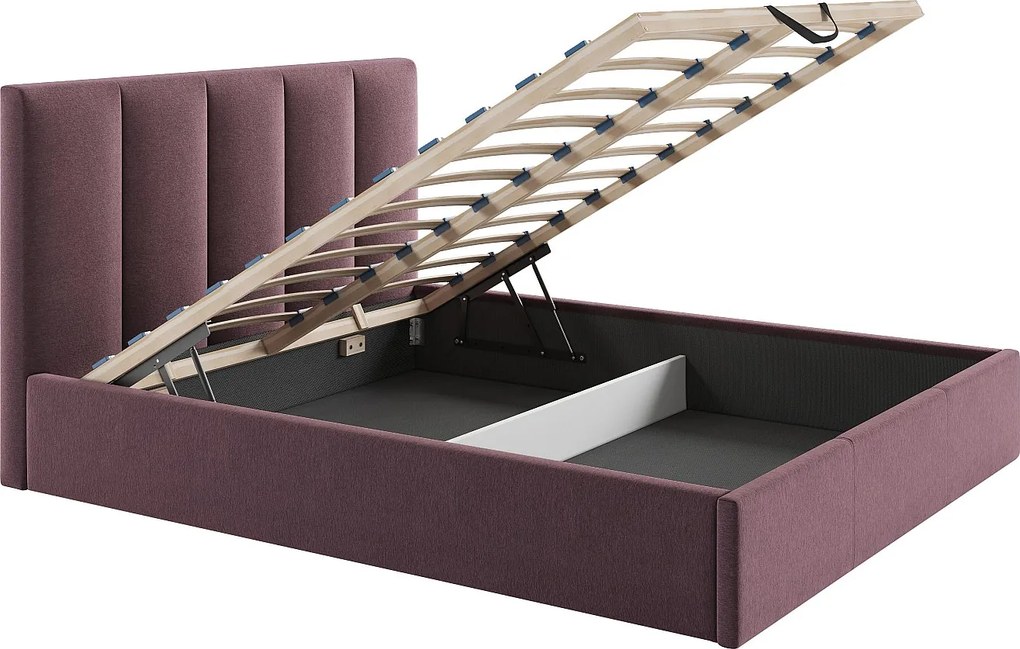 Łóżko ze skrzynią  160 x 200 cm z wezgłowiem z pionowymi przeszyciami - Tkanina - Bordowy - KILACLO