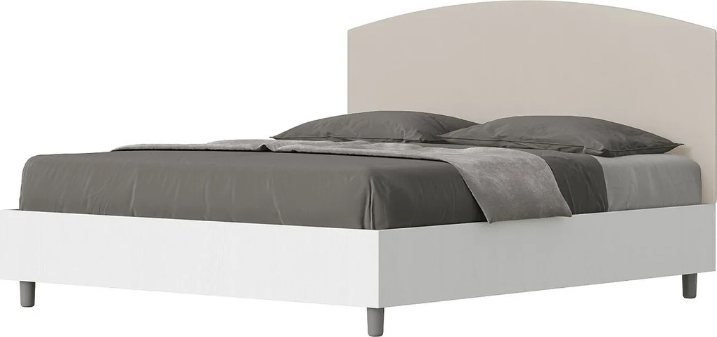 Łóżko wyposażone w stelaż z listwami z pojemnikiem 160x190 konstrukcja Frassino biała zagłówek sztucznej skóry Szaro-beżowy Antilia