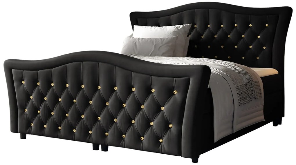 Czarne łóżko kontynentalne z kryształkami 5 rozmiarów Z7-Z21