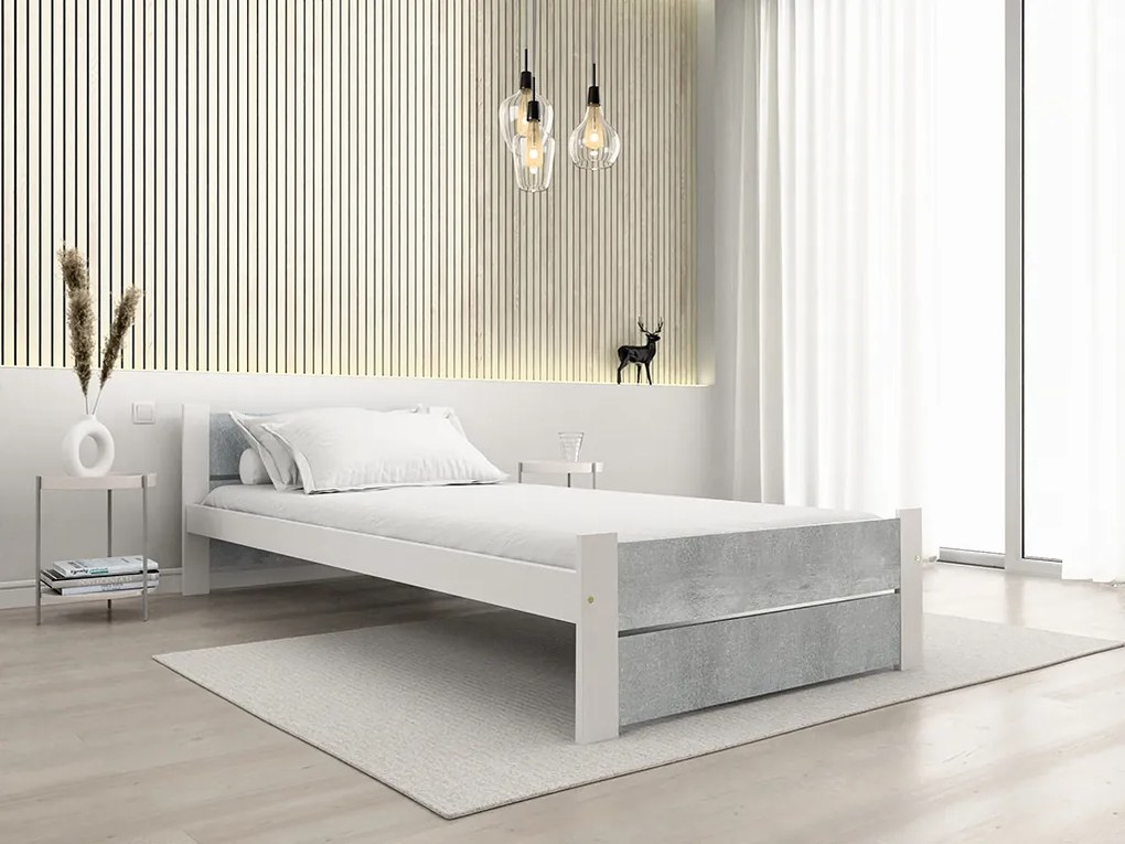 Łóżko IKAROS DOUBLE 90 x 200 cm, beton/biała Stelaż: Ze stelażem listwowym rolowanym elastycznym, Materac: Bez materaca