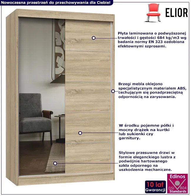 Dwudrzwiowa garderoba z lustrem 120 cm sonoma dąb Z6-B32