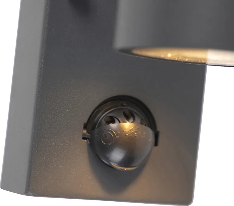 Lampa ścienna zewnętrzna antracytowa z czujnikiem ruchu 2-światła IP44 - Duo
