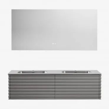 Zestaw Drewnianych Mebli Łazienkowych Noura Ze Zintegrowanymi Umywalkami Nickel & Prostokątny Led I Przeciwmgielny 160x75 Cm Jorvi & Bez Kranu - Sklum