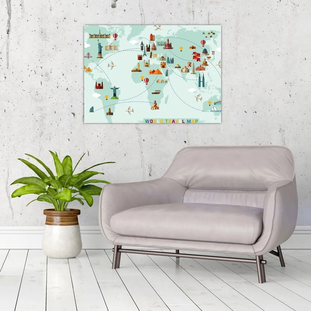 Obraz na szkle - Mapa z piktogramami zabytków (70x50 cm)