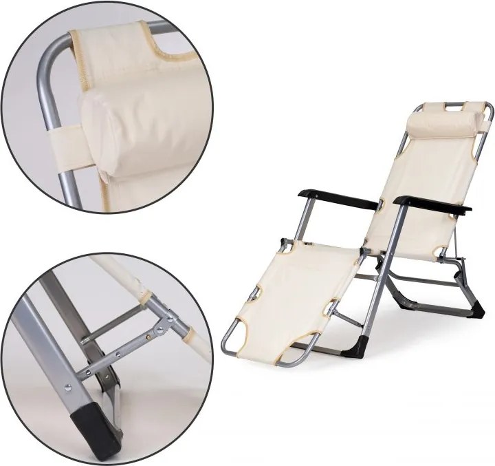 Składany leżak ogrodowy z regulacją Santora 010, beżowy