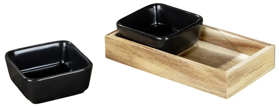Czarne ceramiczne miski do serwowania z tacą 2 szt. Elo – Wenko